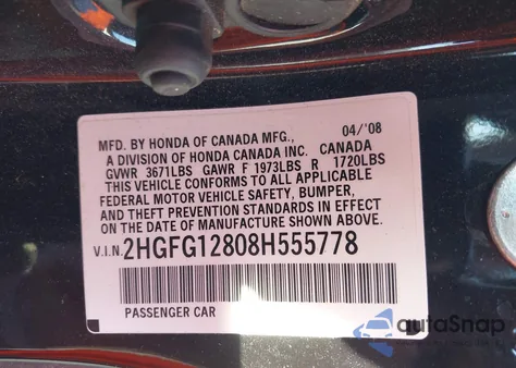 2008 Honda Civic Ex z USA, uszkodzony, nr VIN 2HGFG12808H555778